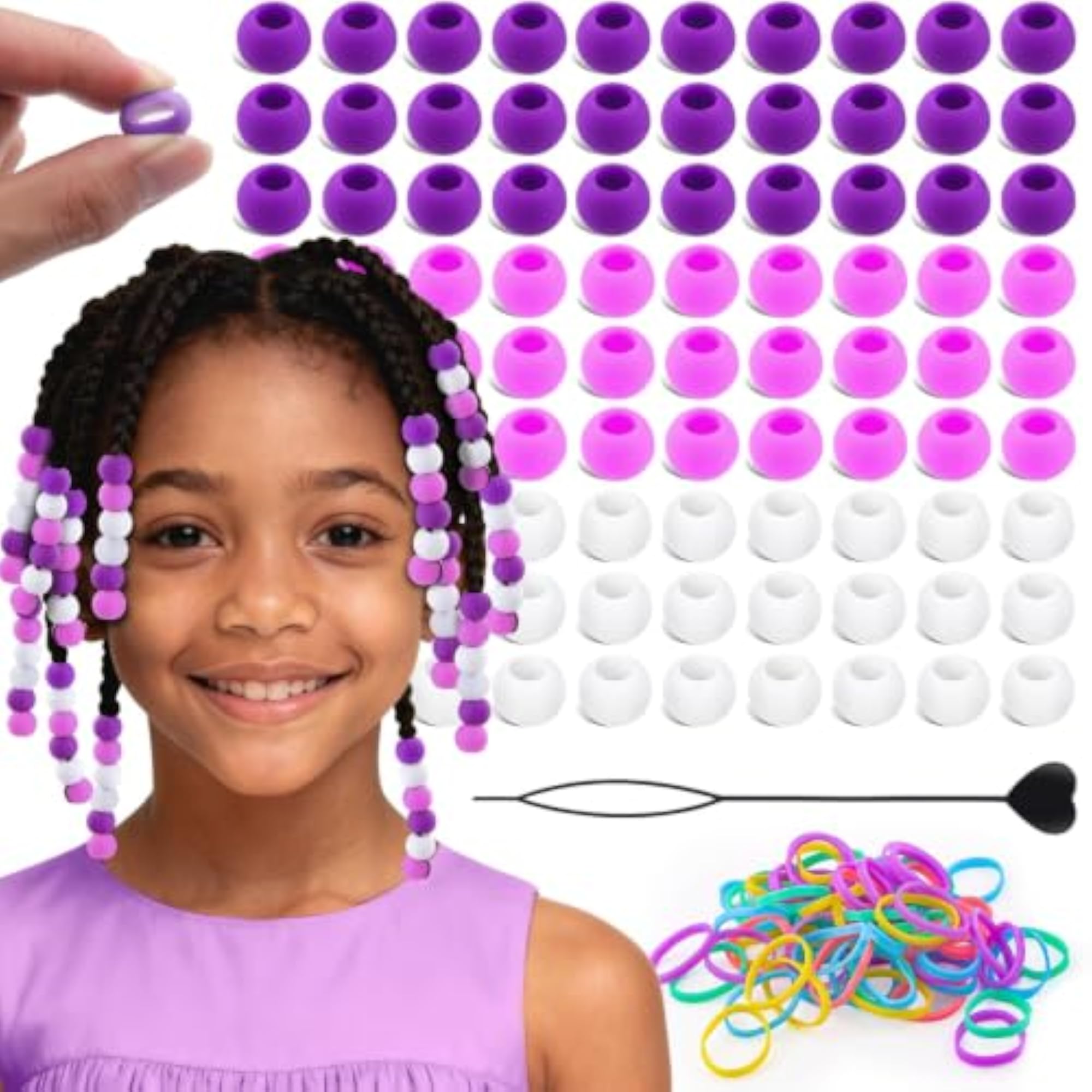 90Pcs Soft Silicone Beads for Hair, Purple Mix Colors